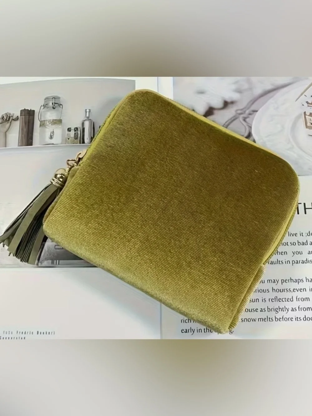 NWT Olive Green Velvet Jewelry Case Pouch